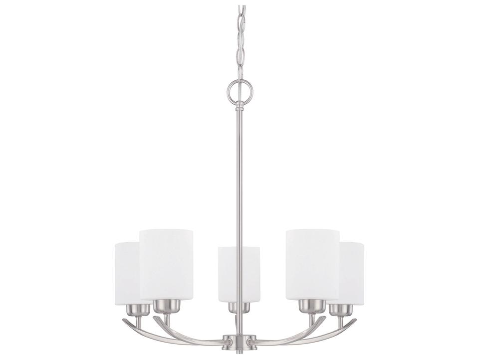 5-Light Dixon Chandelier in Brushed Nickel with Soft White Glass