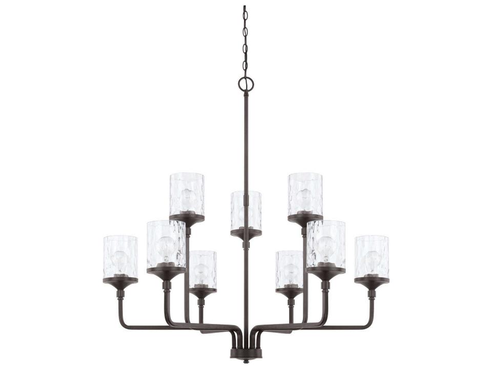 9-Light Colton Chandelier in Bronze with Clear Water Glass
