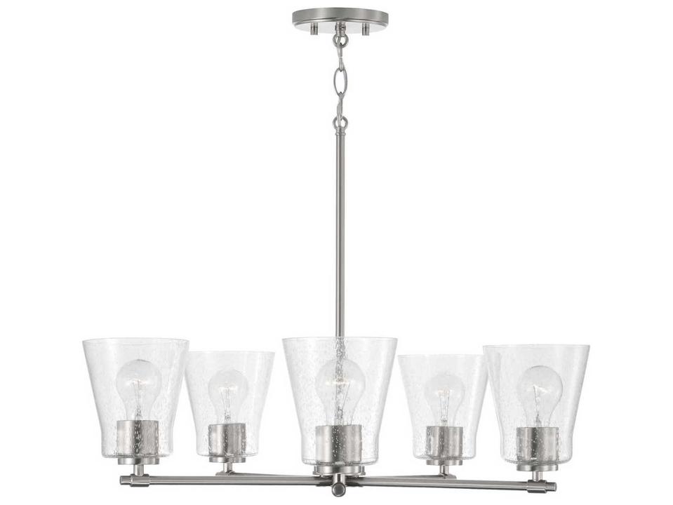 Baker 5-Light Chandelier in Brushed Nickel with Clear Seeded Glass