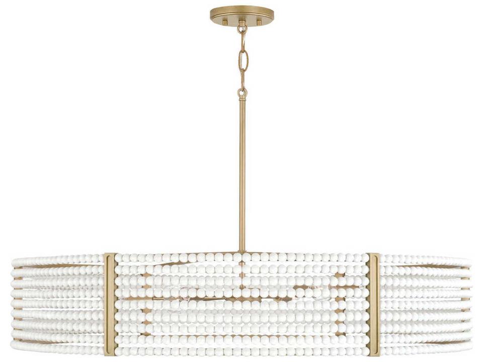 Brynn 6-Light Chandelier with White Beads in Aged Brass Painted