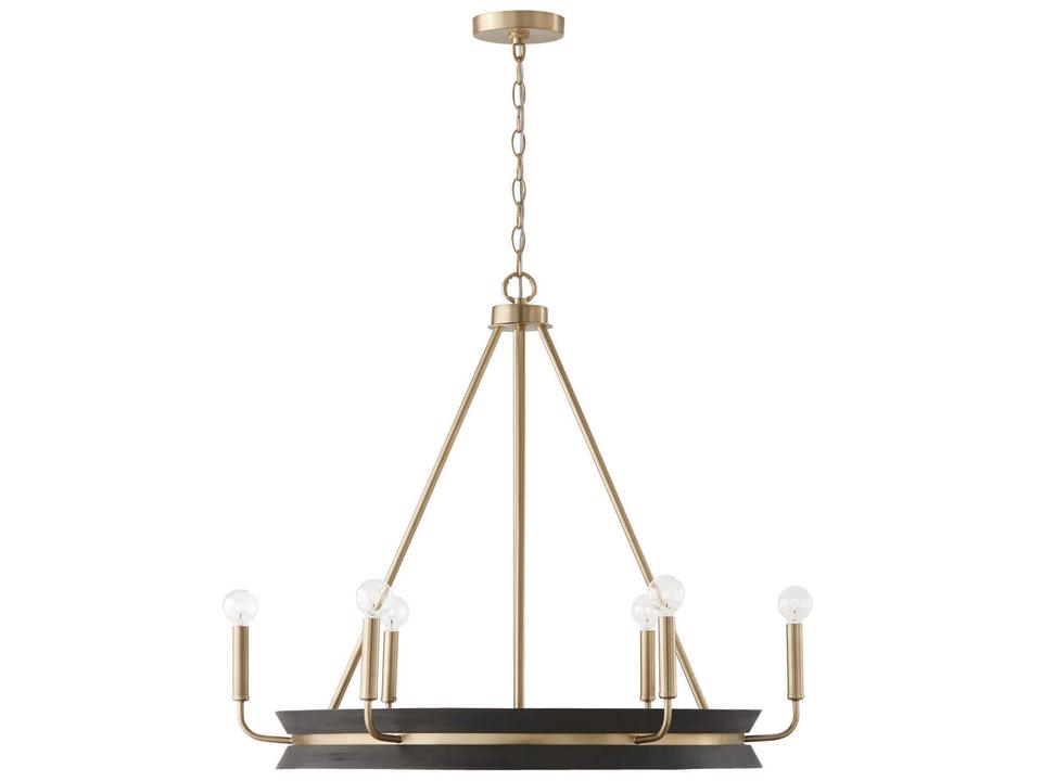 6-Light Finn Chandelier in Black Stain and Matte Brass