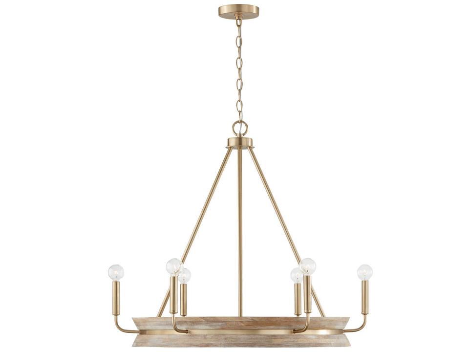 6-Light Finn Chandelier in White Wash and Matte Brass