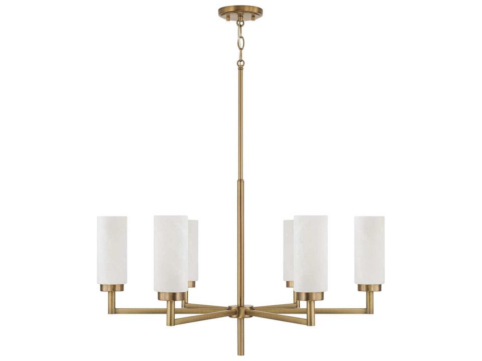 6-Light Alyssa Chandelier with Faux Alabaster Glass in Aged Brass
