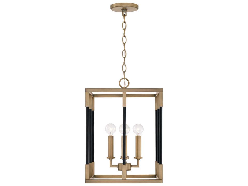 Bleeker 4-Light Foyer Pendant in Aged Brass and Black