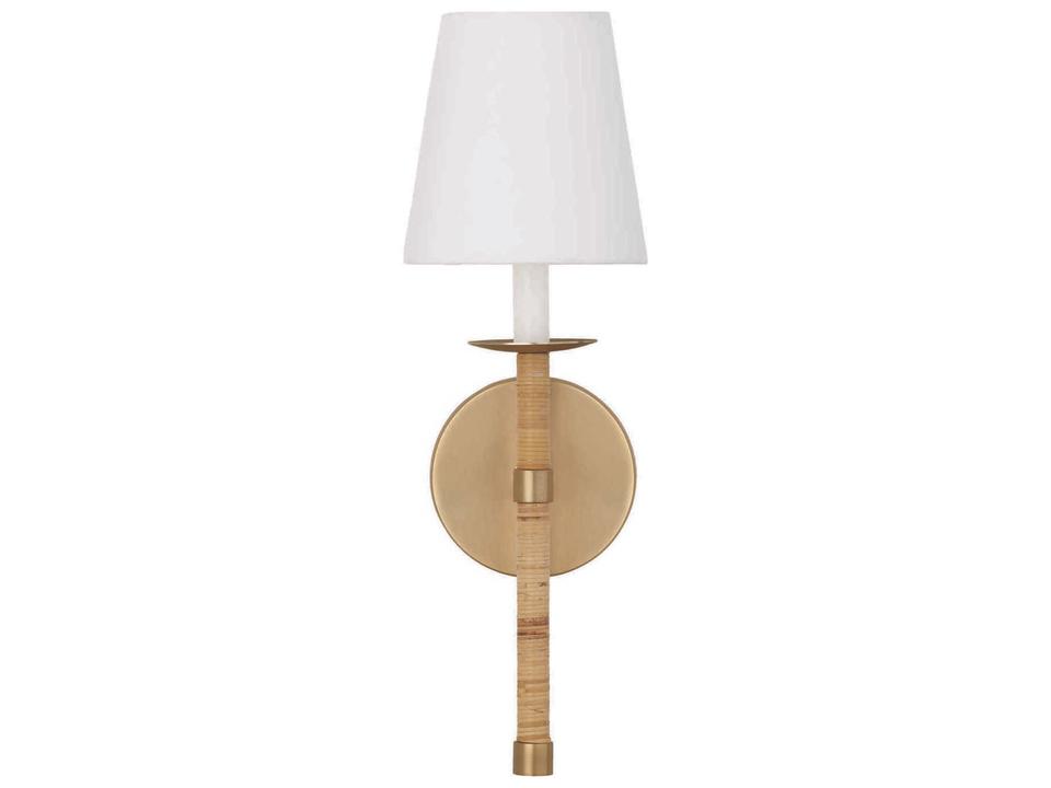 Tulum 1-Light Wall Sconce with Rattan Shade in Matte Brass