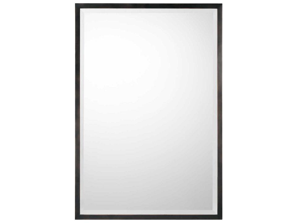Metal Framed Beveled Mirror 26x38 Inch Rectangle in Matte Black