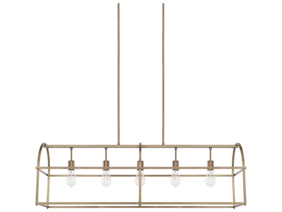 Aubrey 5-Light Linear Chandelier in Aged Brass