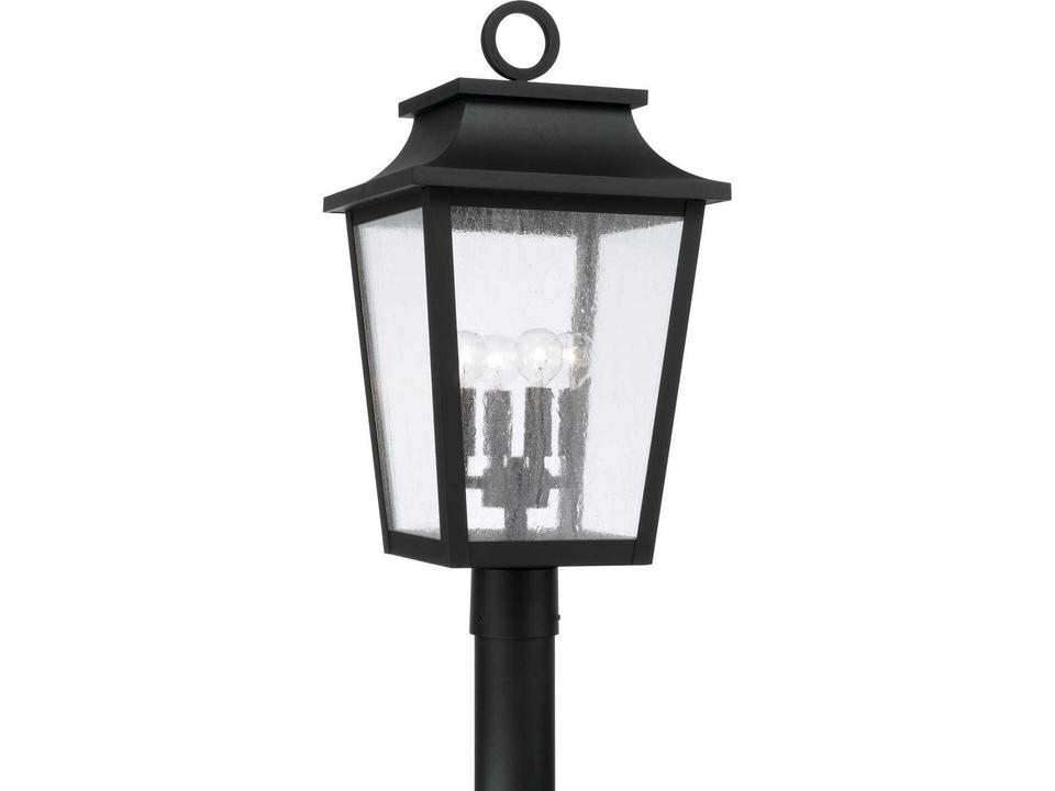 4-Light Chandler Outdoor Post Lantern in Black with Antiqued Glass
