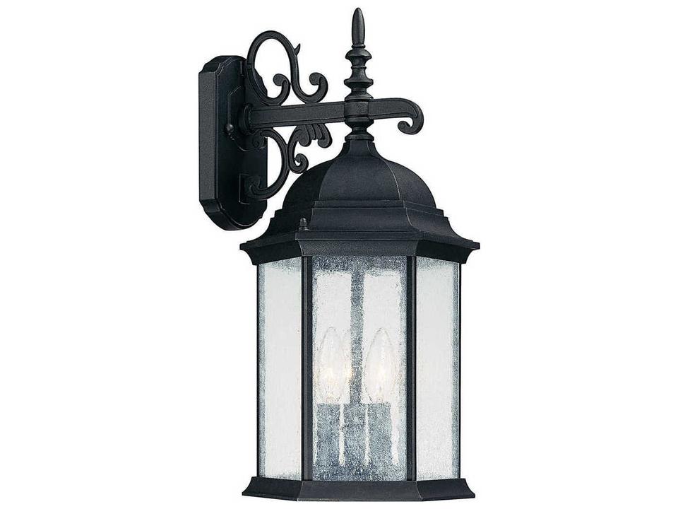 Main Street 3-Light Outdoor Wall Lantern with Antiqued Glass in Black
