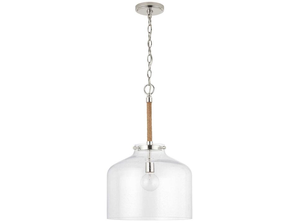 Corde 1-Light Pendant Light in Polished Nickel with Clear Seeded Glass