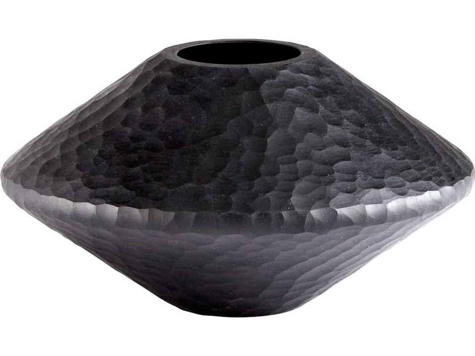 Lava Round Vase in Black Glass