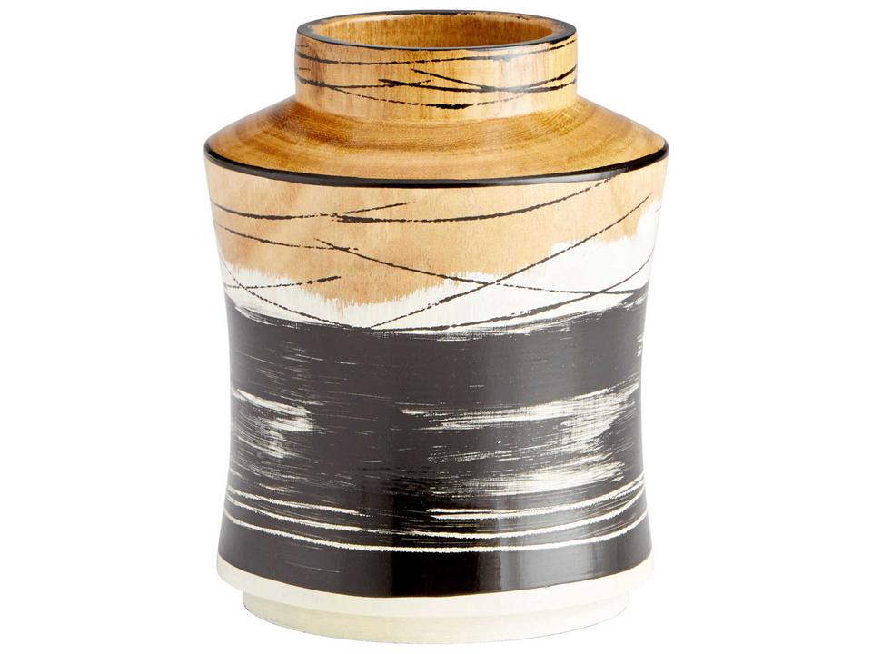 Snow Flake Small Decorative Wood Vase in Black White Walnut