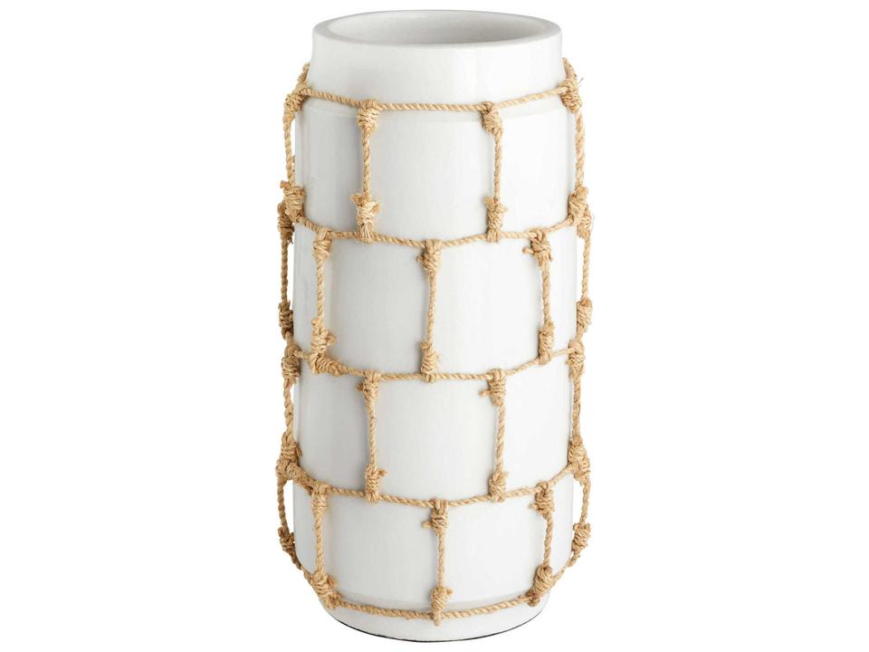 Antrea Large White Earthenware and Jute Vase