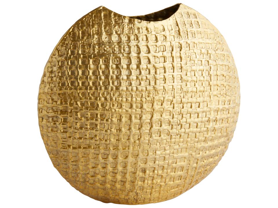 Artemios Gold Cast Aluminum Vase with Embossed Geometric Pattern