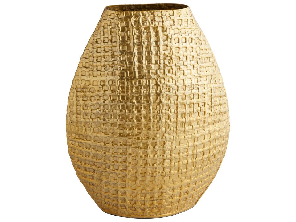 Small Artemios Gold Oval Vase with Embossed Geometric Pattern