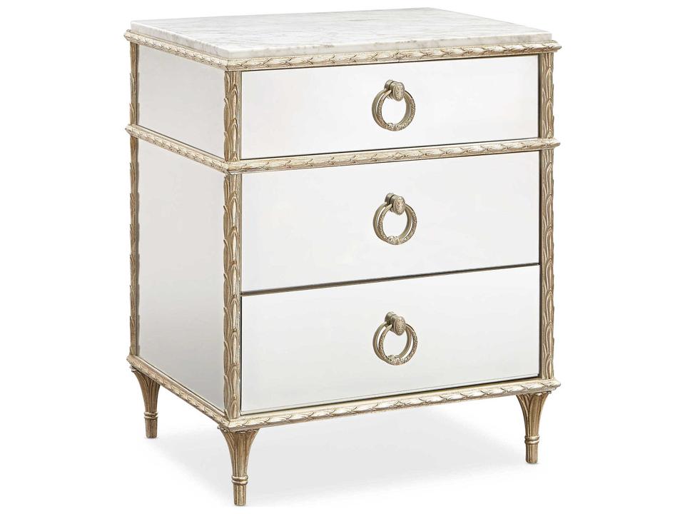 Fontainebleau 3-Drawer Nightstand with Carrara Marble Top in Aglow Finish