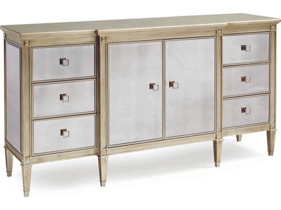 La-Dee-Dah Auric Silver Leaf Dresser with Antique Mirror Facades