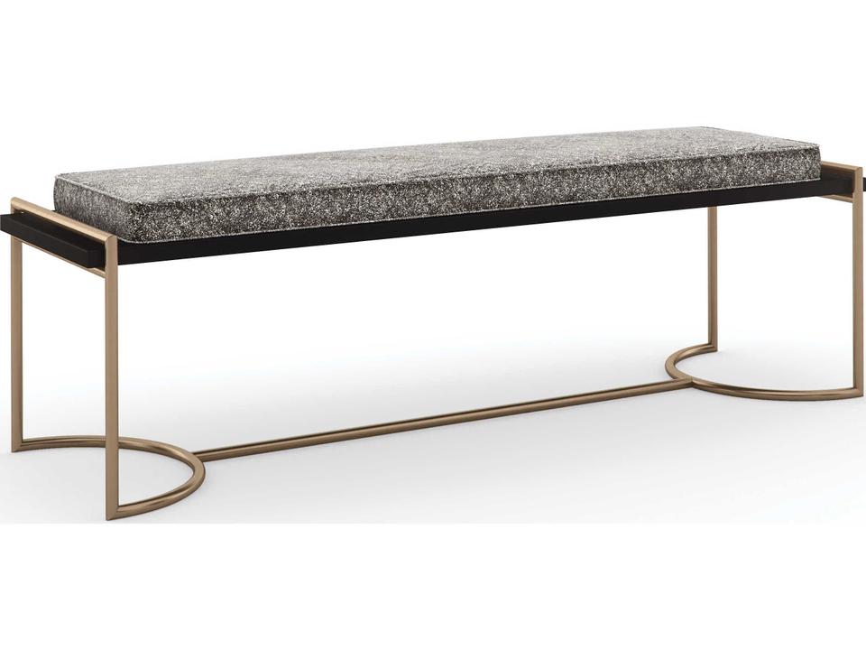 Slim Line Upholstered Bench with Velvet Seat and Champagne Gold Base