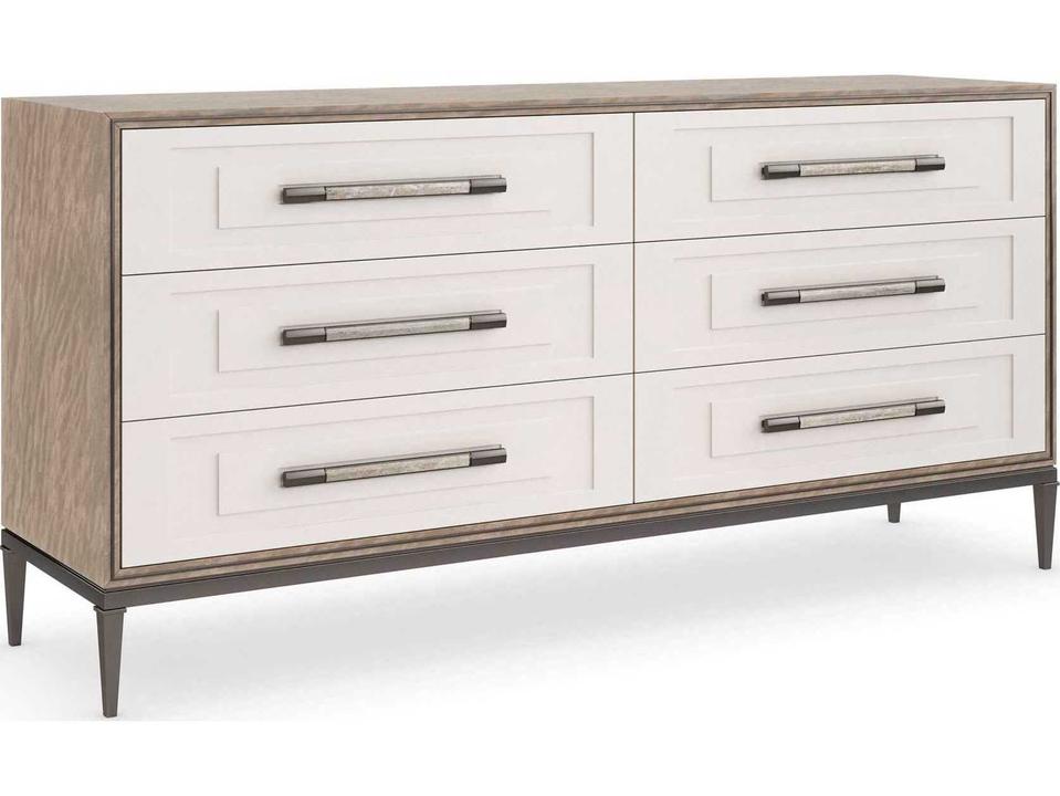 Impressive 6-Drawer Dresser in Mountain Smoke and Pearly White
