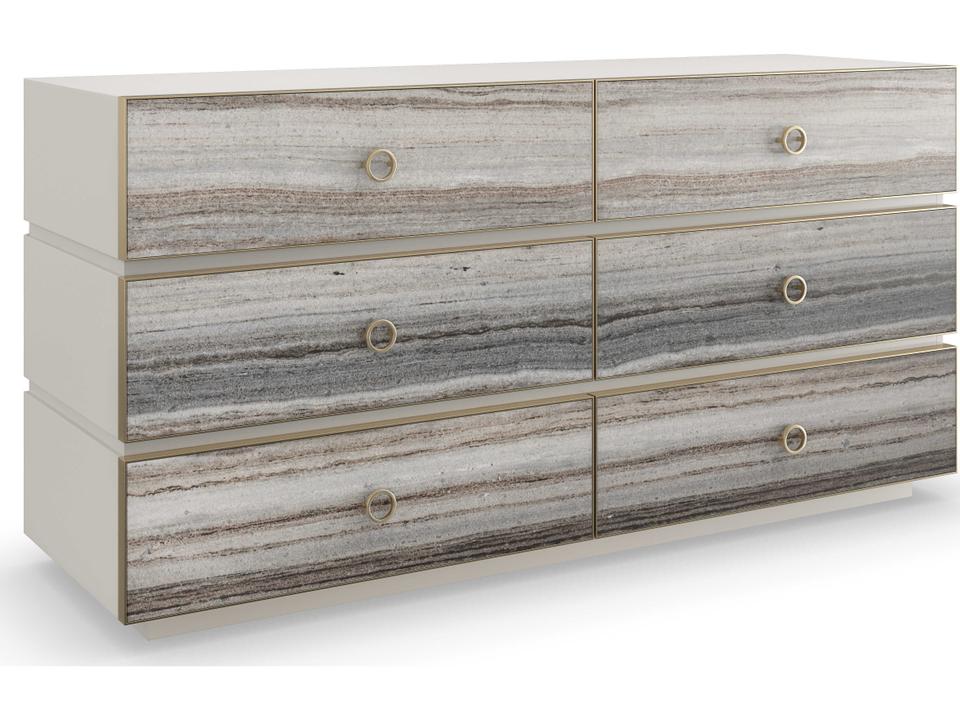 Bedrock Six-Drawer Dresser in Almond Milk and Champagne Gold