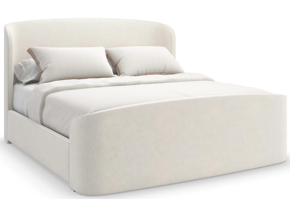 Soft Embrace King Bed Upholstered in Ivory Ribbed Fabric