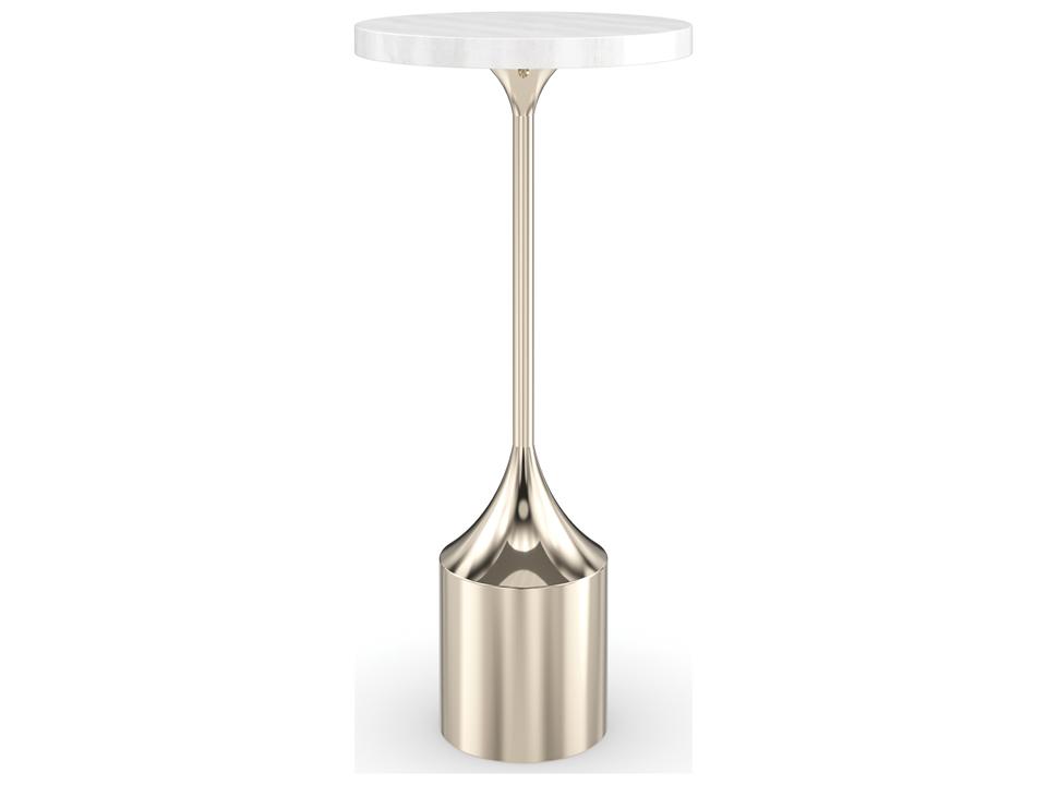 Classic Beta Round End Table with White Stone Top and Gold Frame