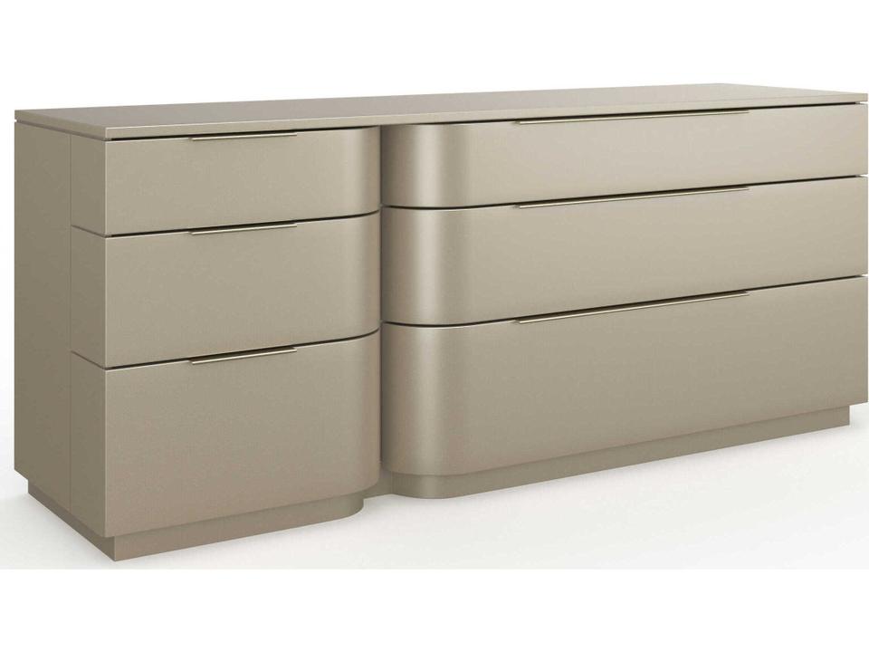 Oblique 6-Drawer Double Dresser in Soft Silver Paint Gloss