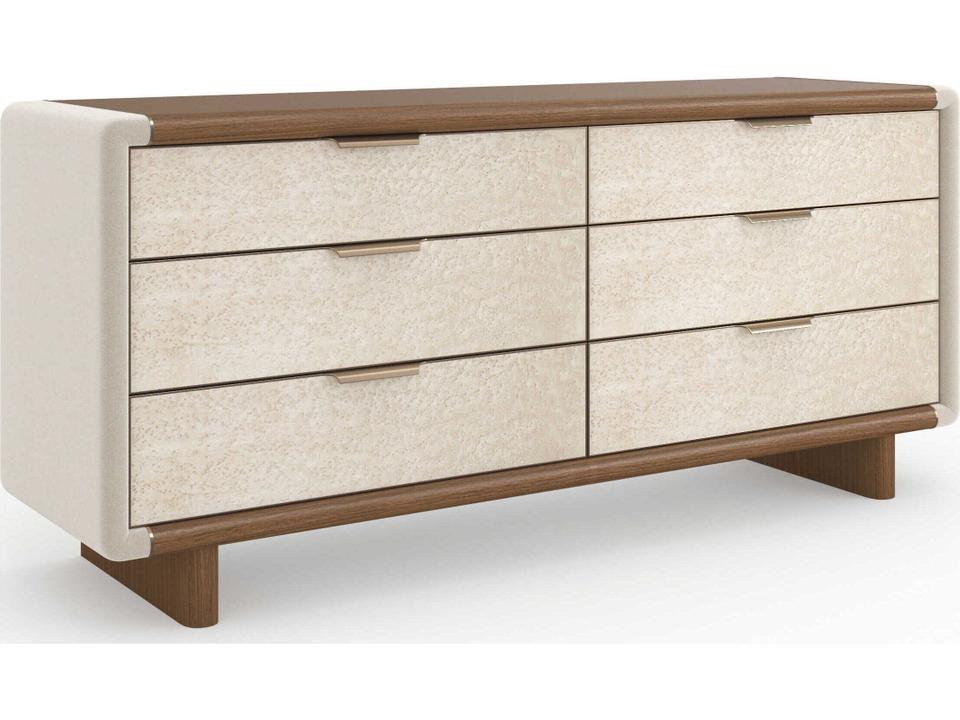Botero Six-Drawer Dresser in New Natural Walnut Smoked Birdseye and Brushed Gold
