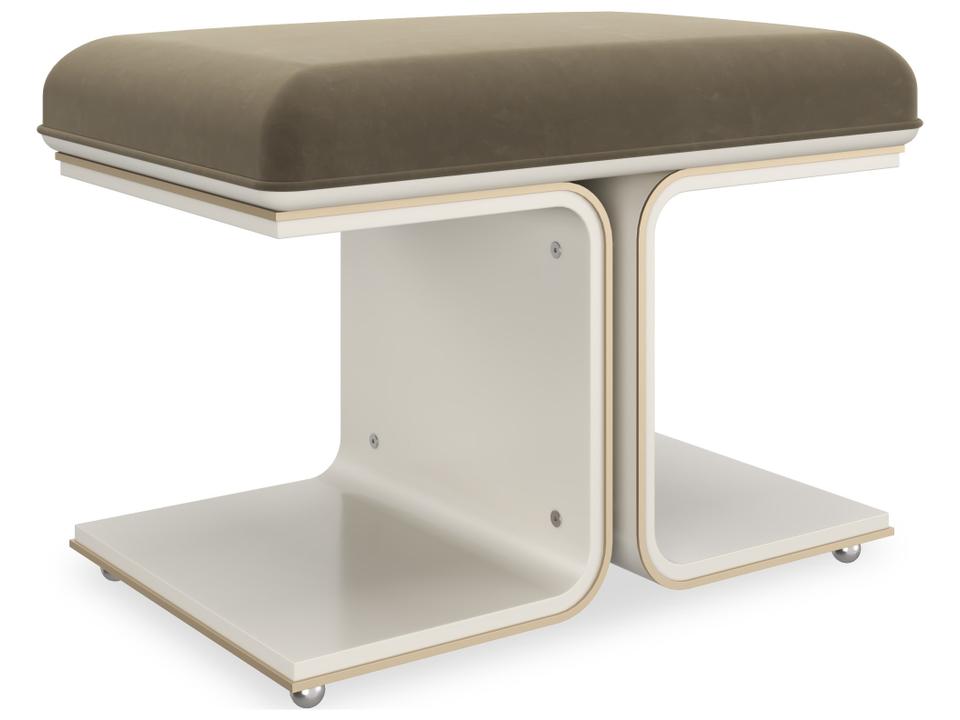 Balance Beam Cloud Brushed Gold Stainless White Upholstered Ottoman