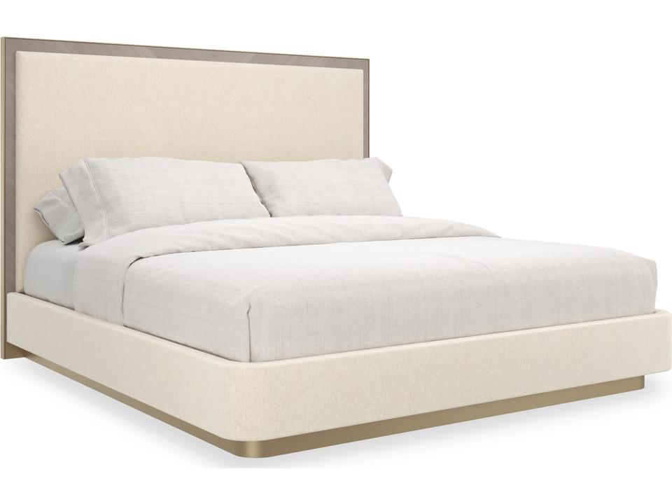 Anthology Beige Beech Wood Upholstered King Panel Bed