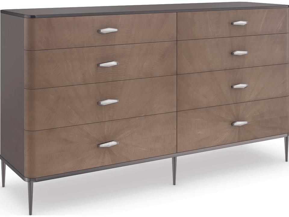 Prism 8-Drawer Double Dresser in Chocolate Tiger Maple and Bronze