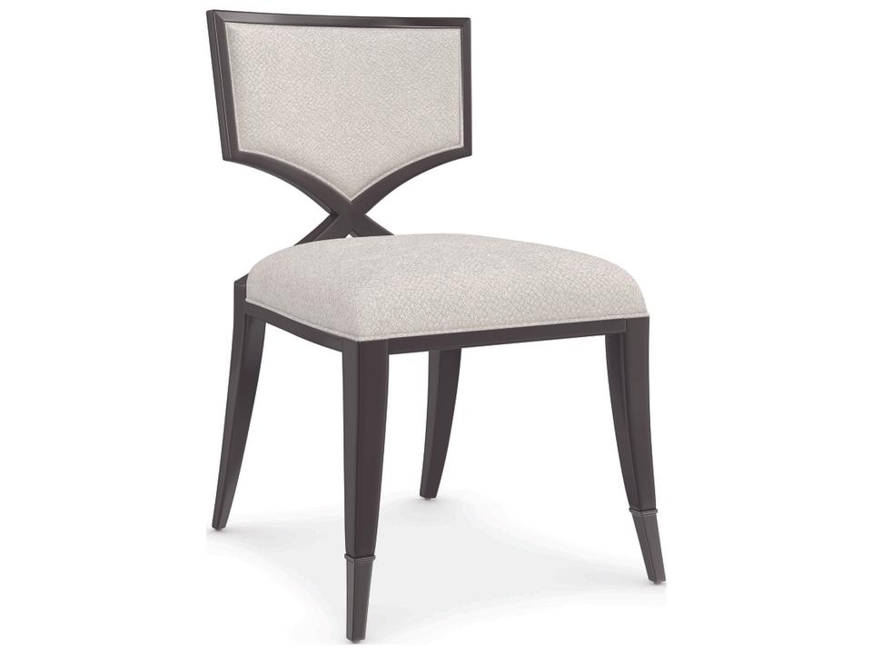 First Upholstered Dining Side Chair in Ivory Chenille and Dark Chocolate