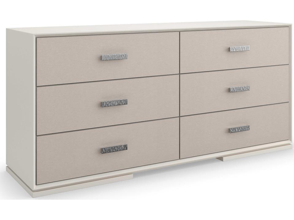 Silver Lining Dresser Almond Milk with Brushed Stainless Accents