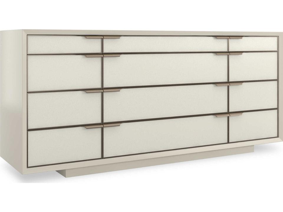 All Wrapped Up Mid-Century Modern Dresser in Almond Milk and Champagne Gold