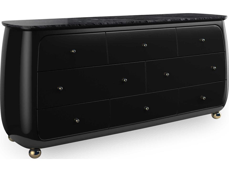 Cabochon 8-Drawer Dresser with Tree Black Stone Top in Piano Black