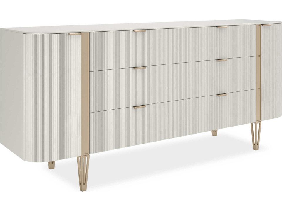 Love At First Sight 78-Inch 6-Drawer Dresser in Matte Pearl and Whisper of Gold