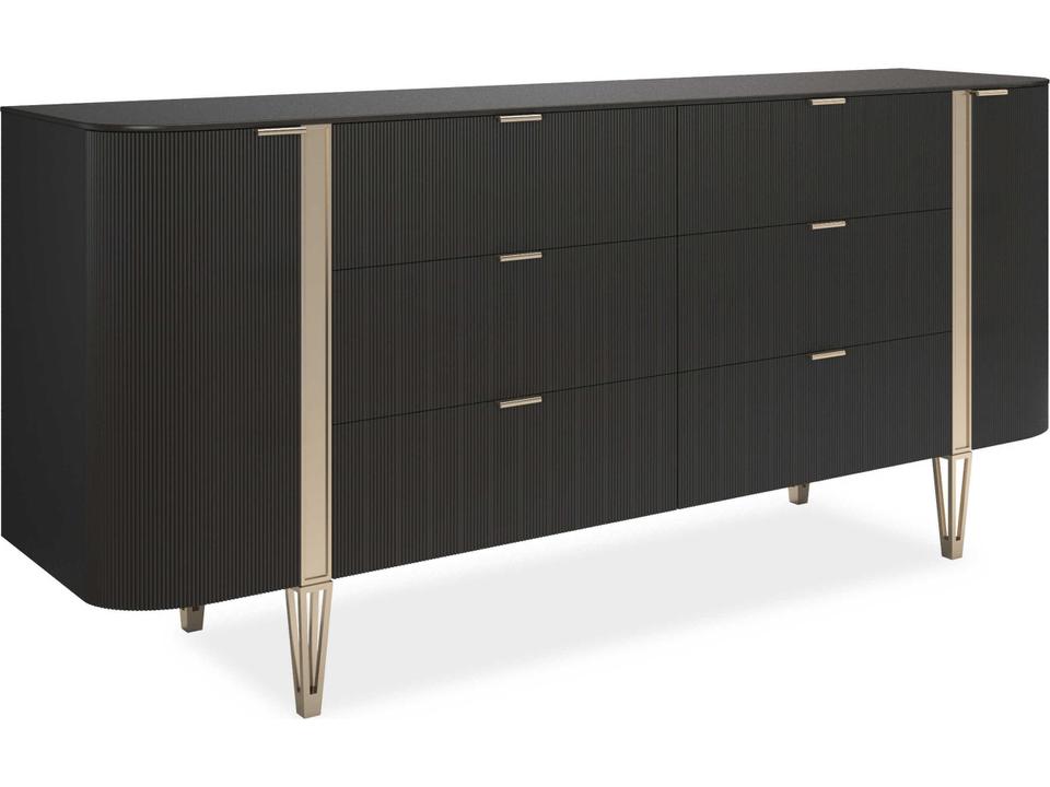 Classic Love At First Sight 78-Inch 6-Drawer Dresser in Dark Chocolate and Whisper of Gold