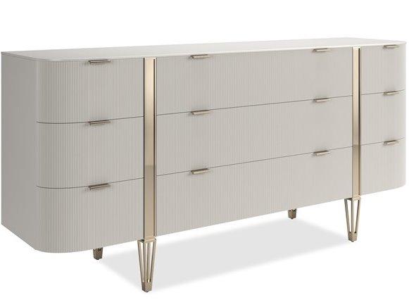 Classic Love At First Sight 9-Drawer Dresser in Matte Pearl and Whisper of Gold