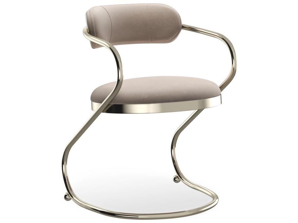 Retrospect Upholstered Dining Armchair in Light Taupe Velvet and Whisper of Gold