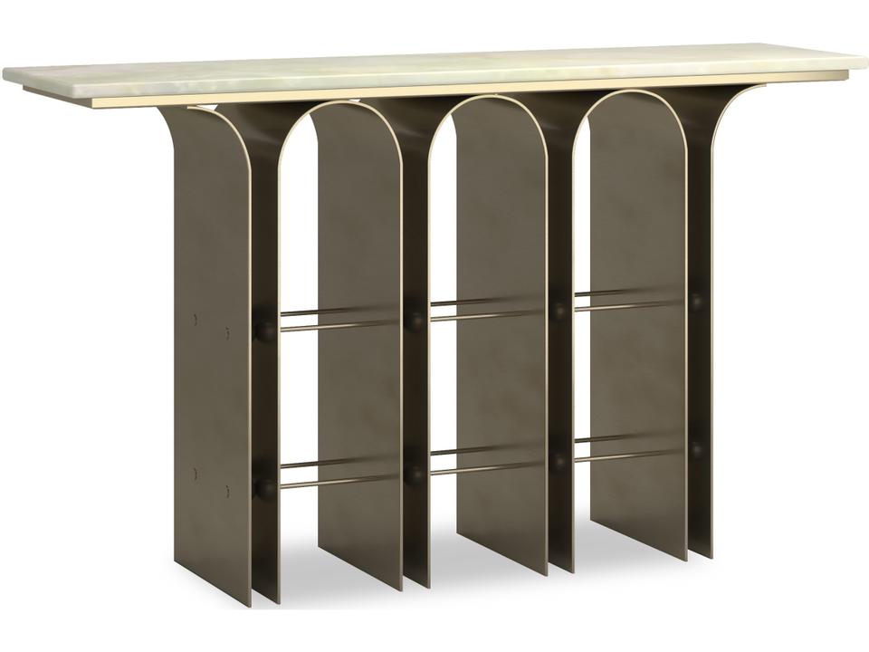 Nexus Rectangle Console Table with Green Onyx Top and Gold Metal