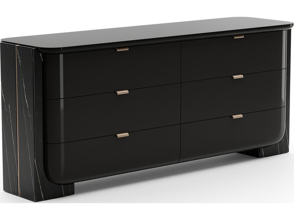 Overlap 6-Drawer Dresser in Piano Black and Nero Marquina