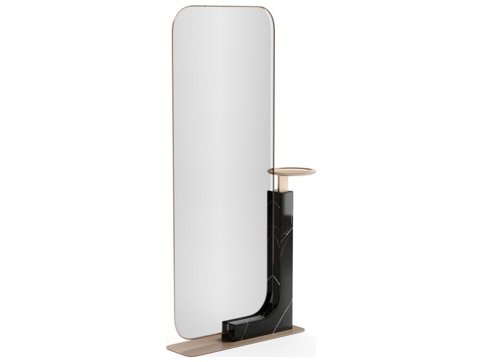 Overlap Floor Mirror Dark with Nero Marquina Stone Stand and Whisper of Gold Frame