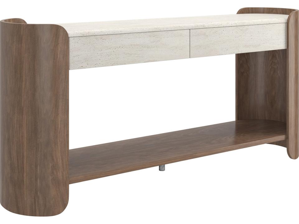 Fleur Rectangular Stone Console Table in Porcini and Travertine