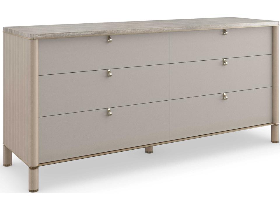 Modern Principles Balance Dresser with Silver Travertine Top and Lucent Bronze Accents