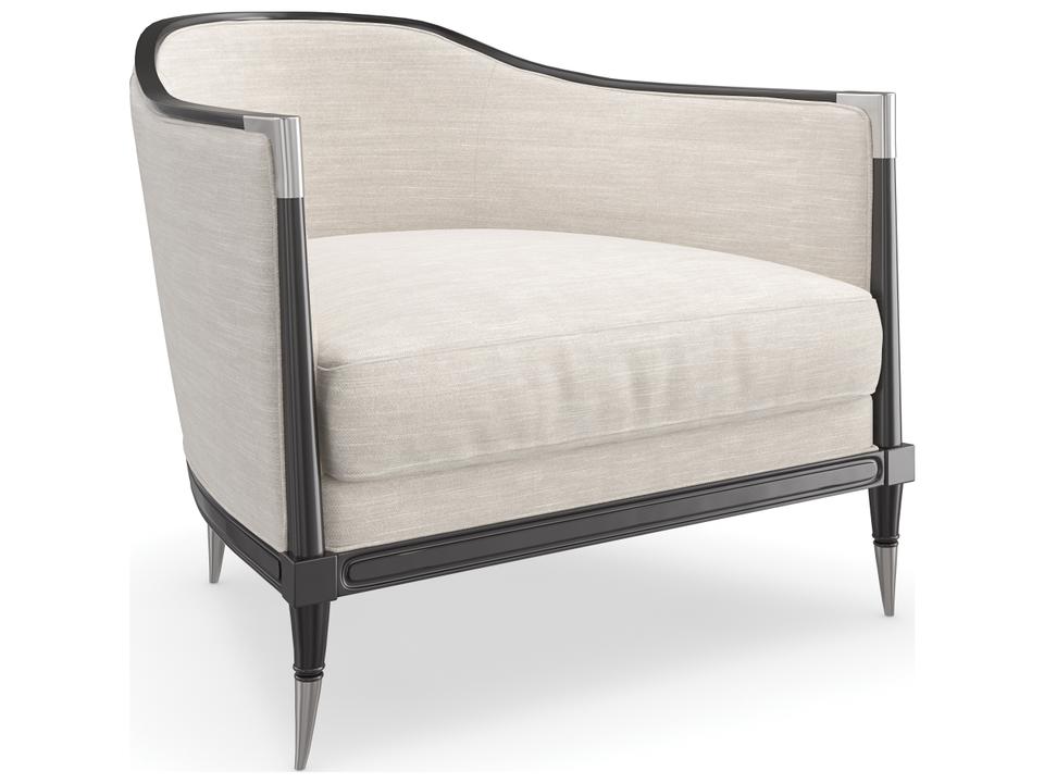 Splash Of Flash Upholstered Accent Chair in Ivory Linen with Smoked Stainless Accents