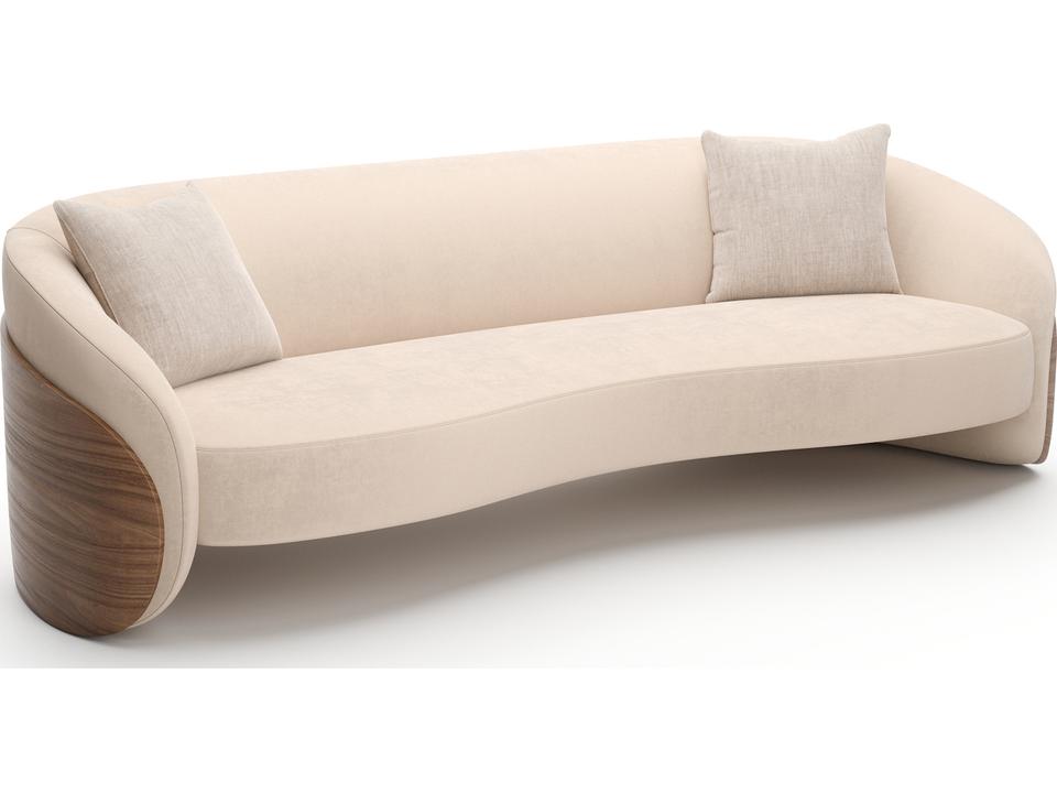 Fleur Wood Back 3-Seat Faux Mohair Sofa in Porcini