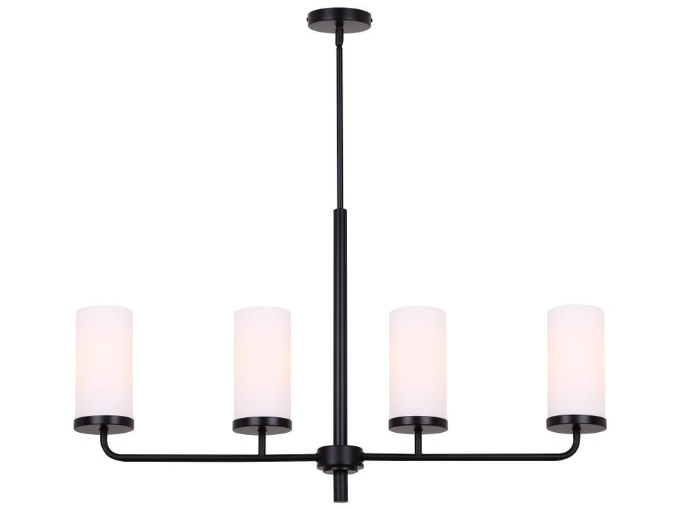 Malloy 4-Light Linear Chandelier in Matte Black with Opal Glass Shades