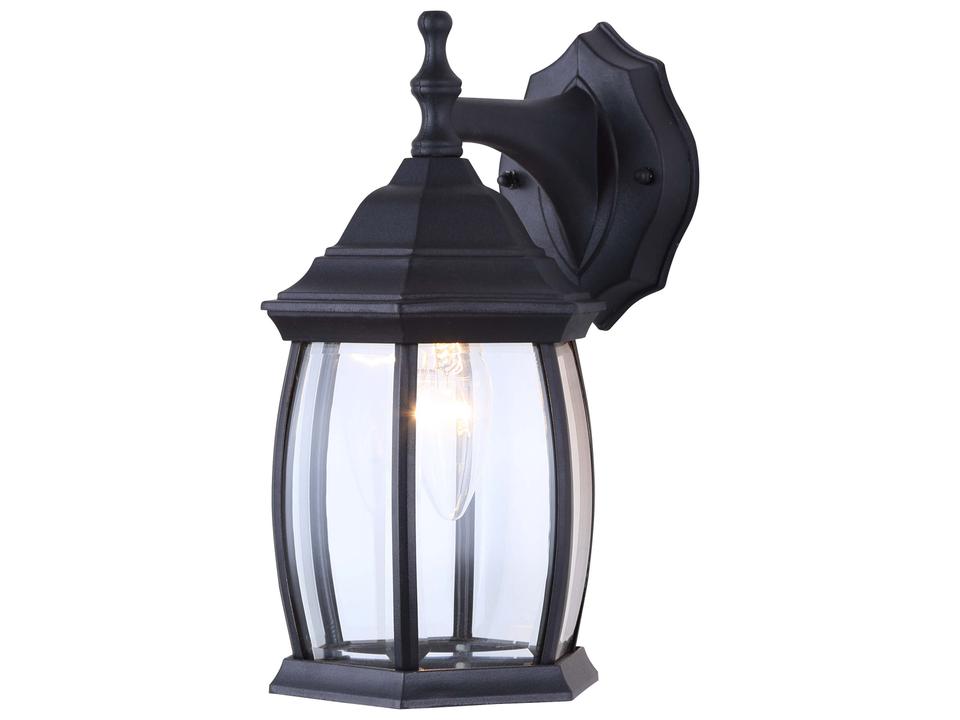 Madison 1-Light Outdoor Wall Lantern with Clear Beveled Glass in Black