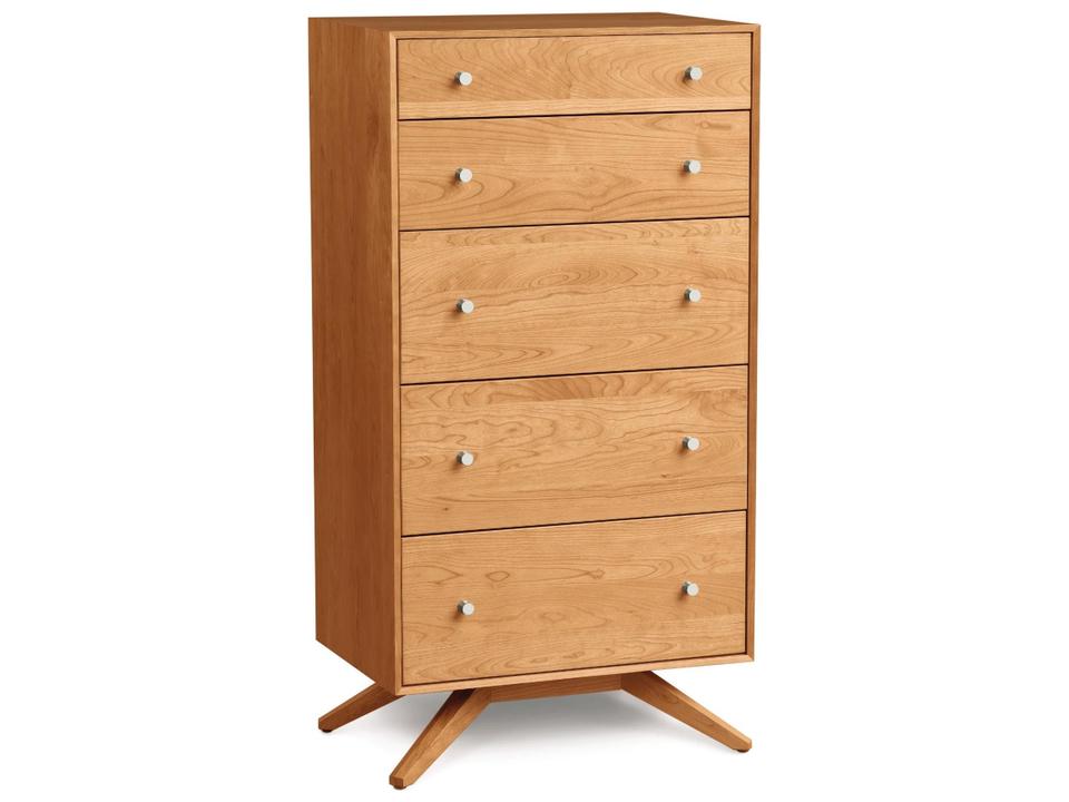 Astrid Five Drawer Dresser Natural Walnut Mid-Century Modern