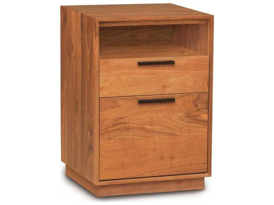 Linear Narrow Rolling File Cabinet with Cubby in Natural Walnut